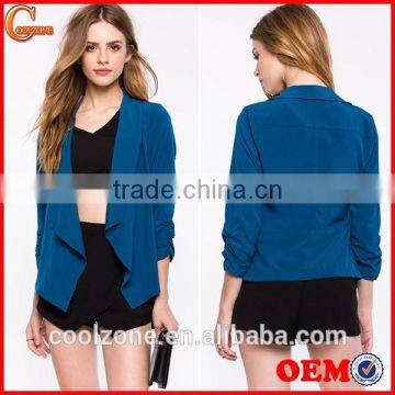 3/4 sleeves open front flyaway blazer fashion office design women blazer