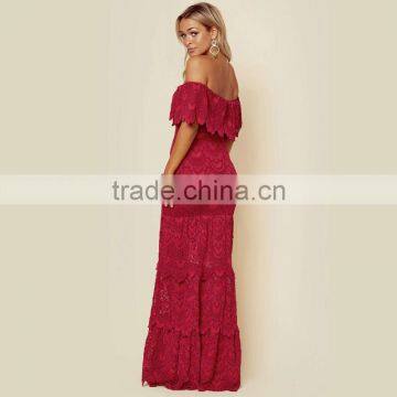 Overall Lace off Shoulder Ruffle Maxi Dresses Delicate Lady's Apparel photo-6