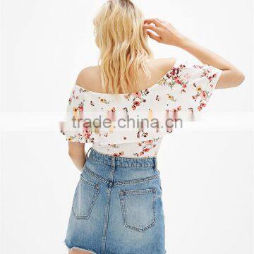 2017 Summer Popular Ladies Sexy Bardot Neckline Ruffled T-shirt photo-2