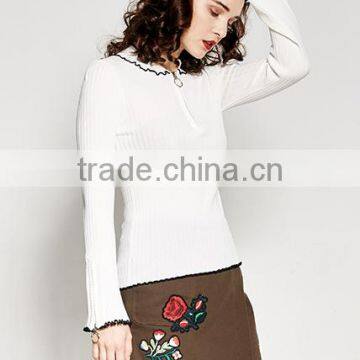 Women's Crew Neck Cotton Free Knitting Pullover Sweater Pattern With Zipper photo-3
