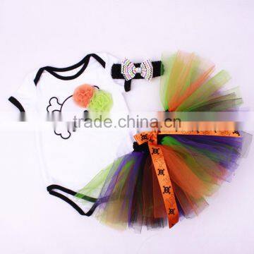 Baby Girls Halloween Boutique Outfit Skull Print Romper With Tutu Clothing M7041904 photo-2