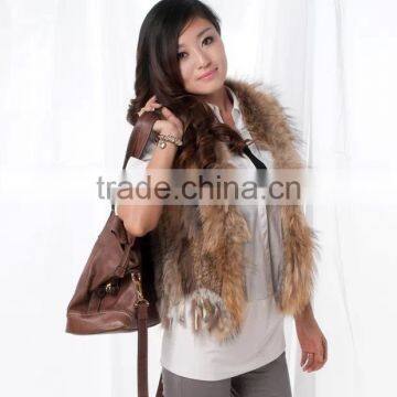 Brown rabbit fur knitted vest dyed color raccoon fur vest for women spring fall winter