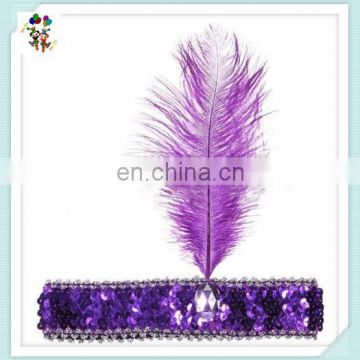 Purple Dancing Party Flapper Feather Elastic Headbands HPC-0757