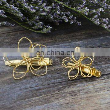 flowers gold metal hair clips for girls