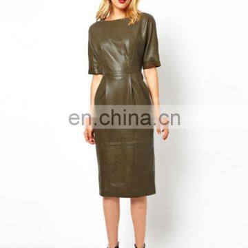 2014 Woman Latest Fashion Soft Leather Dress China Leather Garment Manufacturer