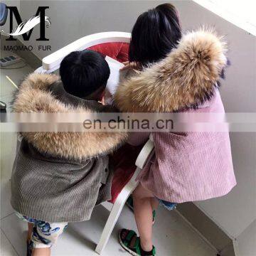 Children Fashion Fur Parka Wholesale Real Sheep Fur Parka Corduroy Children Parka