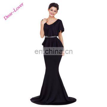 Black Asymmetric V-Neck Sleeveless Ruffle Peplum Mermaid Evening Dresses