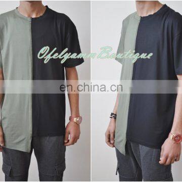 Off-White Bi-Colour T-Shirt / Split solid tee .Crew neck Short sleeves Scallop, drop-tail hem -Double colour- Choose your colour