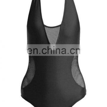OEM Female Swimming Wear Backless Mesh Swimsuit One Piece Black photo-5