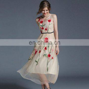 Women Casual Clothing Mesh Sleeveless Loose Printed Flower Dress photo-3