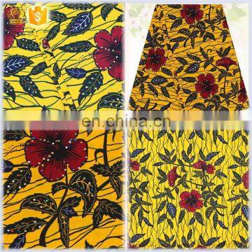 African block printed hollandais wax Rhinestones wax fabric for garment