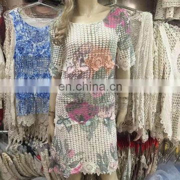 New design fashion maxi style cotton material fancy colorful lace blouse for women