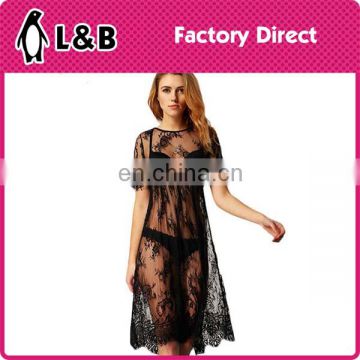 Fashions elegant design sexy type black short sleeve lace maxi dress