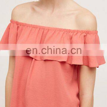 Hot Selling Summer off Shoulder Ruffle Plain Dyed Wholesale Tops For Women 2016