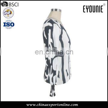 OEM Spring Black And White Pattern Print Fabric Winter Long Women Cardigan photo-5