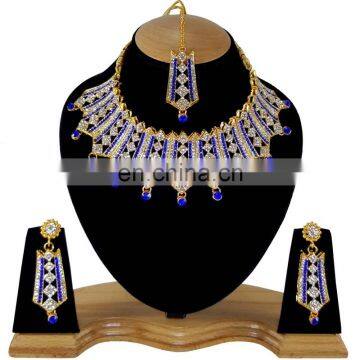 Blue Stylish Designer Gold Plated Bollywood Party wear Jewelry Necklace Set Color