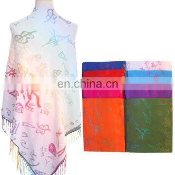 Large Square Jacquard embroidered Colorful hieroglyphic Pashmina Fabric Poncho Shawls