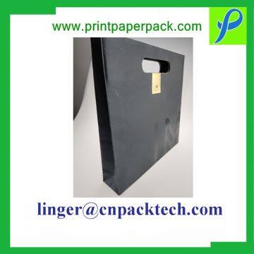 Black Custom Printing Pouch Paper Bag With Spot UV and Hanger Tag