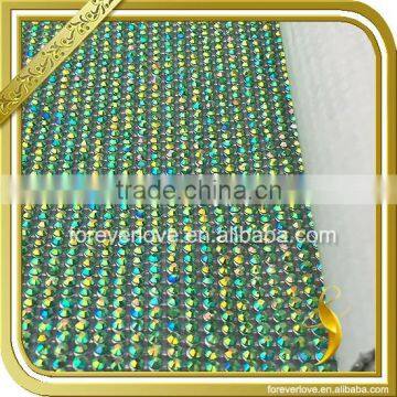 Green crystal mesh roll hotfix aluminum base resin rhinestone mesh trimming wholesale FRM-172