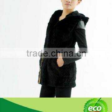 Newest Long Black Genuine Rex Rabbit Fur Women Winter Coat