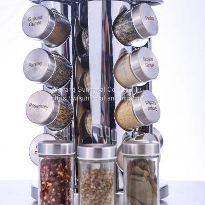 16 Jars Revolving Countertop Spice Rack Stainless Steel Seasoning Storage Organization for Kitchen