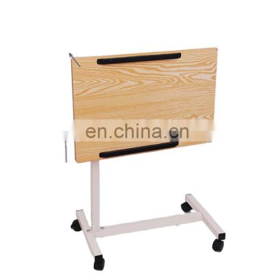 Good quality movable bedside desk height adjustable overbed dining table for hospital