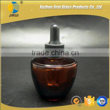 50ml round amber essential oil bottle with black dropper