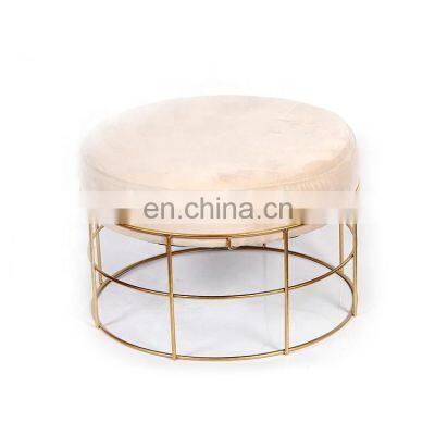 Modern Round Pink Mdf Velvet Fabric Foam Iron Rest Nails Footstool For Living Room Furniture