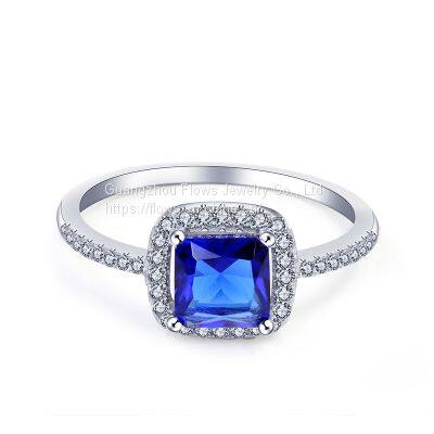 925 Sterling Silver Square Sapphire Zircon Rings Women's Zircon Rings photo-2