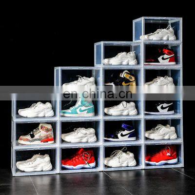 Custom Thicker Version High Transparent Plastic Clear PS Personalised Magnet Side Open Shoe Sneaker Box For Shoe Storage