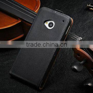 High quality luxury genuine smooth leather flip case for htc one m 7 , leather case for htc one m 7