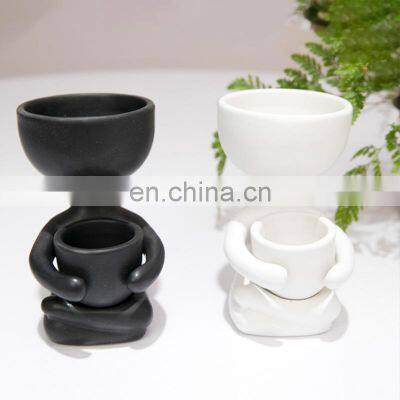 Wholesale Cheap Flower Pots Modern Glazed Ceramic Pot Planter Black Plant Home Decor Decorative Mini Bonsai Body Planters