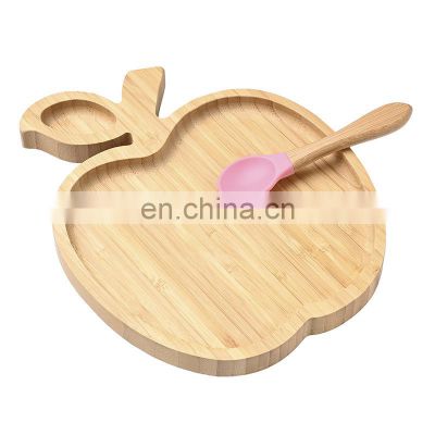 Customized Unique Design Animal Shaped With Silicone Suction Plate Baby Bamboo Plate