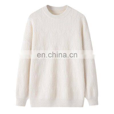 High-End Women's Winter Casual 100% Cashmere Sweater Long Sleeve Solid Pattern Crew Neck Knitted Weave with Front Logo