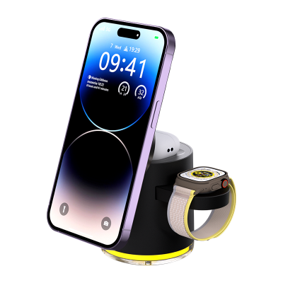 New Folding Design 15W Fast Wireless Charger 4 in 1 Magnetic Wireless Phone Holder Charging Station Wireless Charger