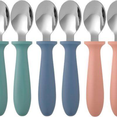 Stainless Steel Toddler Spoons Baby & Kids Utensils for Self-Feeding Plastic Handle Dishwas