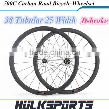 High Quality Chinese carbon wheelset 38mm for road bike 25mm tubular rims 700C UD/3K rim finish 1 set