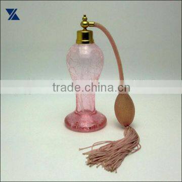 hand blown glass perfume bottle, scent bottle, reed diffuser with atomizer sprayer pink bulb and tassel