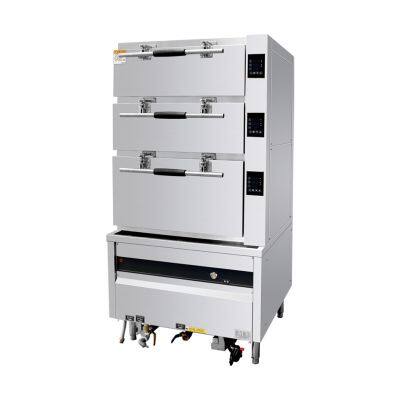 Smart Energy-saving 3 Doors Gas Seafood Steamer Cabinet for Large-scale Seafood Processing