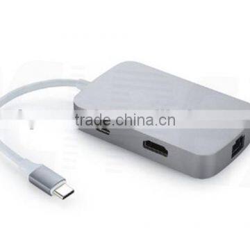 High Speed ABS USB-C to RJ45 & USB 3.0 Type-A 2 Ports Adapter photo-2