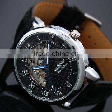 ESS Gents Men's Black Skeleton Dial Hand-Wind Up Leather Mechanical Watch