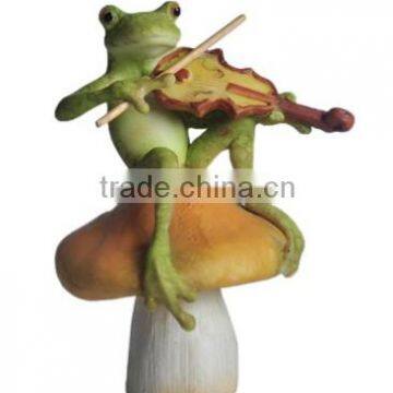 Top Collection Enchanted Story Outdoor Statue Frog Playing Fiddle on Mushroom Outdoor Statue