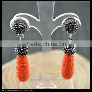 LFD-036E Wholesale New Style Orange Shell Carved Engraved Pave Rhinestone Crystal Drop Earrings Fashion Jewelry