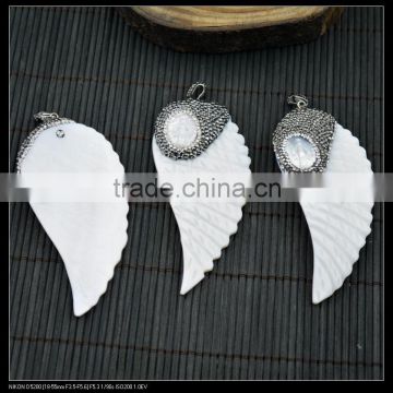 LFD-0025P ~ Druzy Shell Angel wings Pave Rhinestone Crystal Charms Pendants For Necklace Jewelry Making