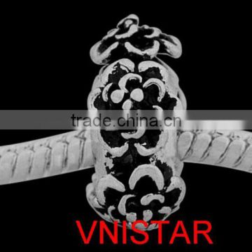 Vnistar antique silver plated flower raised metal bead fot for european bracelet jewelry PBD1859