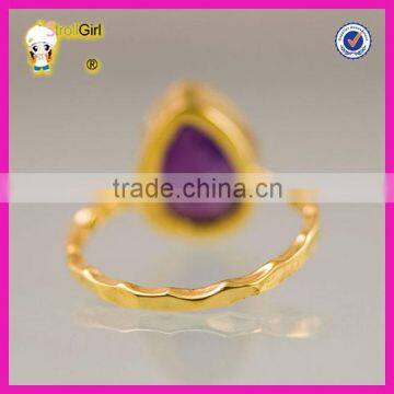 New Products Ladis Single Stone Finger Ring Fashion Custom Gold Plating Large Amethyst Rings photo-3