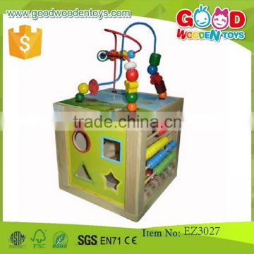 new product wholesale kids play cube toys OEM wooden box bead in good quality EZ3027