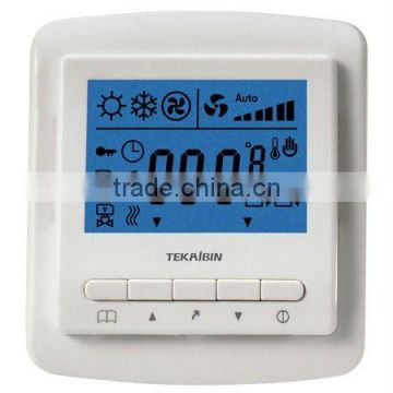 TKB50.50L fan coil thermostat( 3A, for control of a 3-speed fan& two on/ off valve actuators, 4-pipe fan coil, blue LCD display)