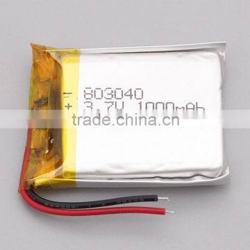 Rechargeable Li-polymer Battery 803040 1000mAh 3.7V With Stable PCM