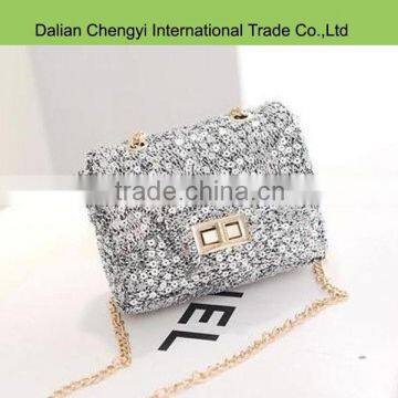 Wholesale women small paillette sling evening bag with chain strap